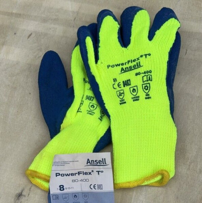 2 PAIR Ansell 80-400 Hi-Vis Cut Resistant Nat Rubber A3 Cut Level Gloves SIZE 8
