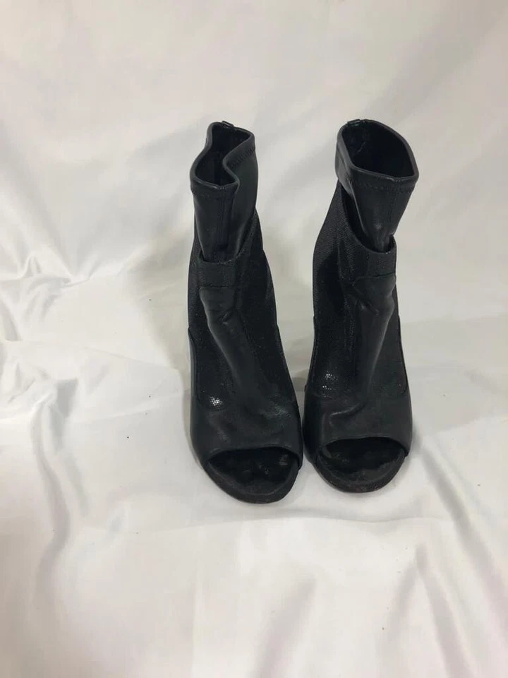 Botas para mujer Giuseppe Zanotti de cuero negro punta abierta zapatos altos talla 5,5 Foto 2 de 4
