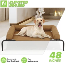 48"Elevated Cooling Dog Bed Pet Cot Portable Mesh Non-Slip w/Detachable Headrest