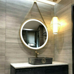 mirror bathroom led gold belt hanging illuminated round strap lighted frame demister