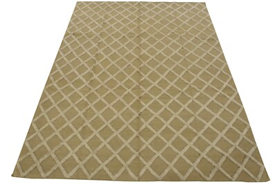 Flat-Weave Rug 8'1'' x 10'1'' Beige Ivory Contemporary Handwoven Carpet