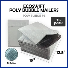15 #6 12.5 x19 EcoSwift Poly Bubble Mailers Padded Envelope Shipping Supply Bags