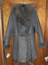 Long Tall Sally Brown Faux Sheepskin Mid Length Wrap Coat Size Xs (uk 8) Gc