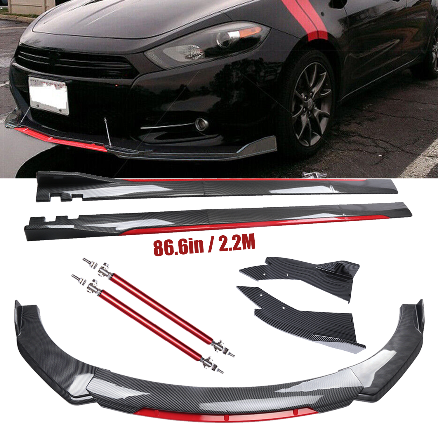Front Bumper Lip Spoiler Side Skirt Carbon Fiber For Dodge Dart GT SXT SE