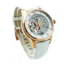 EMPORIO ARMANI ROSE GOLD,PATENT WHITE SILVER LEATHER BAND,AUTOMATIC WATCH-AR4653
