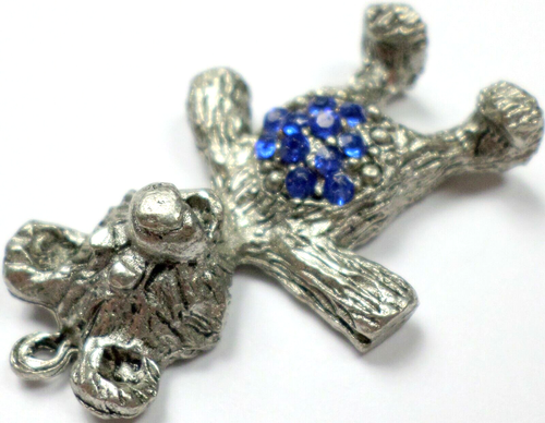 Swarovski Crystal Sapphire Blue Rhinestones Teddy Bear Pendant Finding 34x22mm - Picture 7 of 9