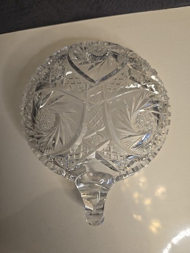 Vtg American Brilliant Cut Crystal Candy Nut Dish with Handle 6" Sawtooth Edge - Picture 3 of 5
