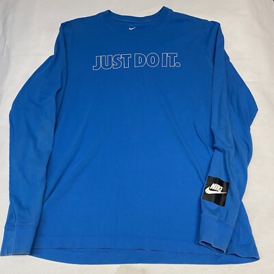 The Nike Tee Shirt Mens Medium Blue White Just Do It Long Sleeve
