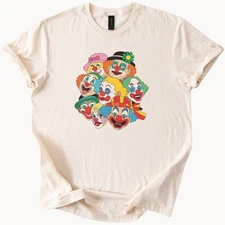 Many Colorful Clown Faces T Shirt Fun Circus Costume Party