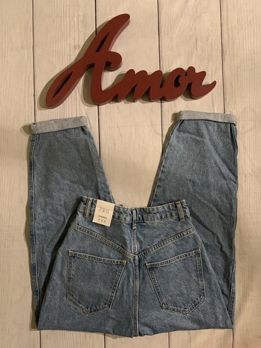 NWT Zara Size 2 Blue High Rise Pleated Slouchy Denim Jeans - Picture 4 of 8