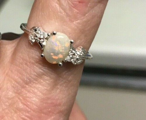 100% Genuine Coober Pedy Semi Black Opal & Zircon Sterling Silver Ring 0.93ct P - Picture 9 of 11