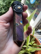 Huge Purple Flash Labradorite & Opal Pendant Stunning On Ribbon Necklace