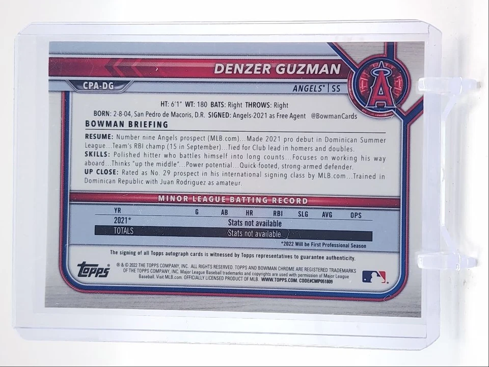 DENZER GUZMAN 2022 BOWMAN CHROME 1ST AUTOGRAPH ANGELS #CPA-DG AUTO Q4042 - Image 2 of 2