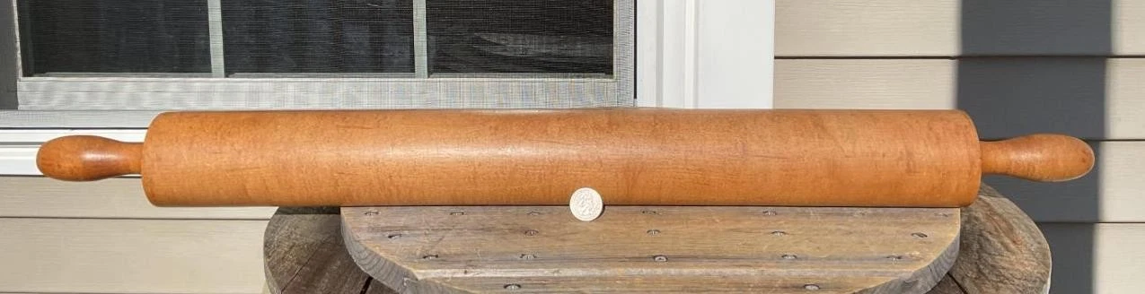 Vintage Long Rolling Pin Wooden Maple 32" L Heavy One Solid Piece 3" Dia Baker