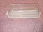 Butter Dish Covered Fire King Clear lid, White Milk Glass Vintage  1/4 lb stick
