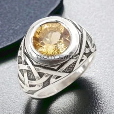 Citrine Round Cut Gemstone With 925 Sterling Silver Ring For Men's #533 #