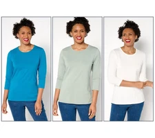 Denim & Co. Essentials So Soft Jersey 3-Pack Round Neck Tops Teal/AlpFst/Wht M N