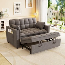 Modern Velvet Convertible Sleeper Sofa Bed,Small Love seat Sofa Bed with Pillows