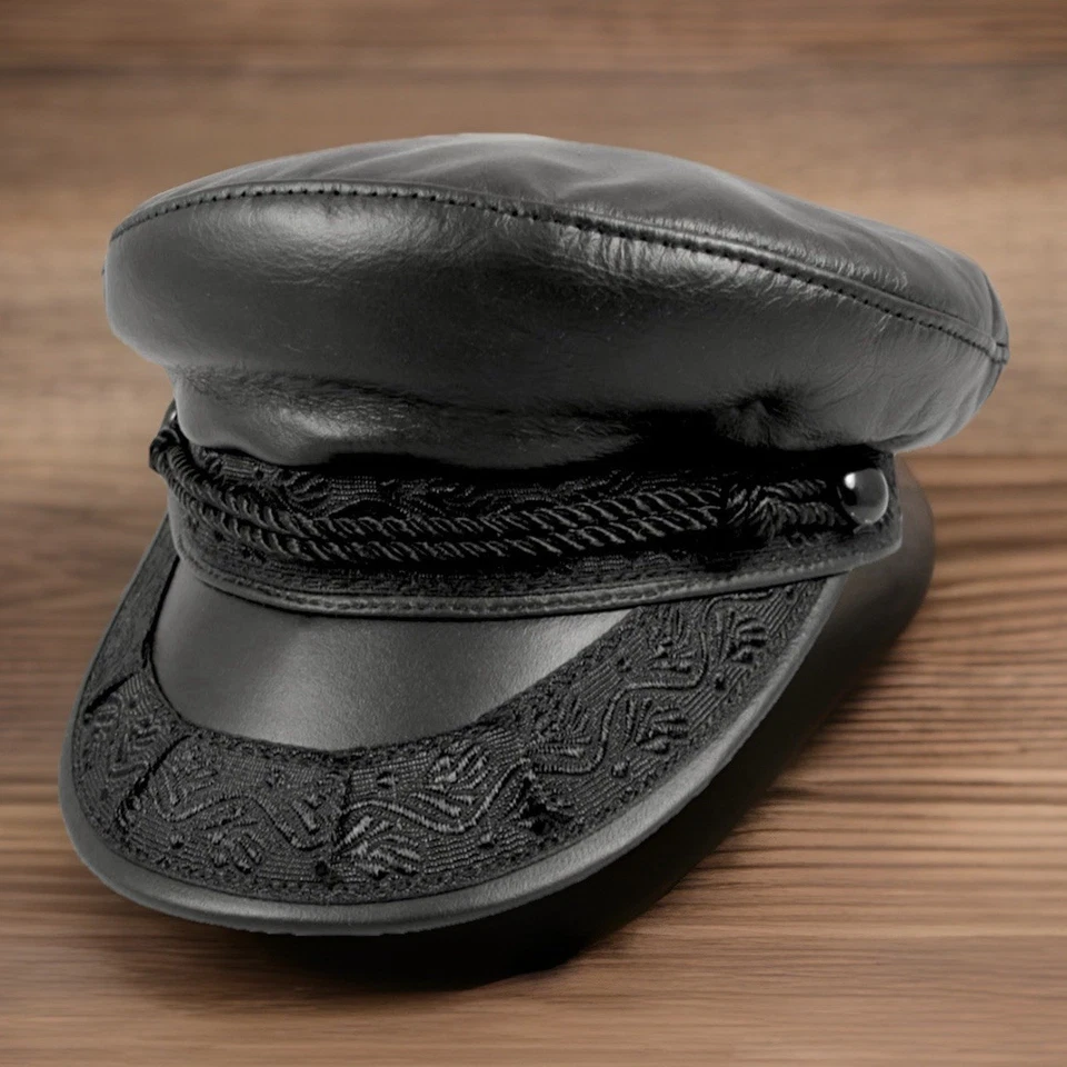 Gorra vintage GREEK FISHERMANS para hombre X-grande negra cuero genuino violinista sombrero EE. UU. Foto 2 de 4