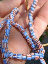 Good Strand of Antique Matched Awale Chevron Glass Trade Beads Beaded Necklace