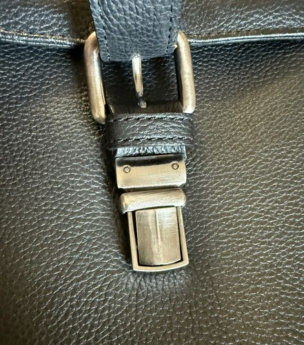 John Lewis Black Leather Shoulder / Messenger Bag with Laptop & iPad compartment - Picture 8 of 8