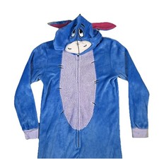 Disney Eeyore Adult M Hooded One-Piece Pajamas Costume Jumpsuit w Tail