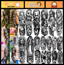 18 Sheets Full Arm Temporary Tattoos for Men Women - Chicano, Guadalupe, Joker