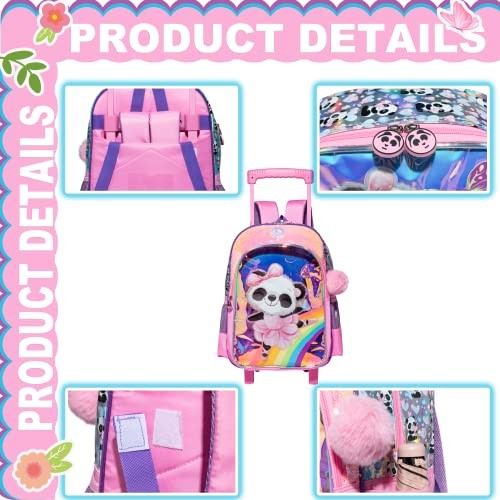 Panda Rolling Backpack for Girls with Lunch Box Kids Backpack with Wheels for - Picture 5 of 7