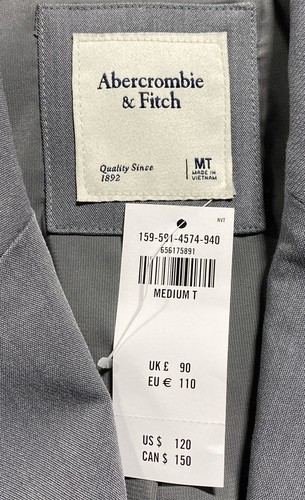 Abercrombie & Fitch Women's Gray Solid Belted Blazer Jacket Medium Long Sleeve - Picture 3 of 5