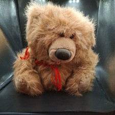 Vintage Dakin Teddy Bear 1986 Plush Brown Furry Stuffed Animal 12" with red bow