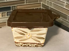 Temp-tations Ramekin Bowl W/ Lid Old World Brown Square Handle Ceramic 10 Oz VTG