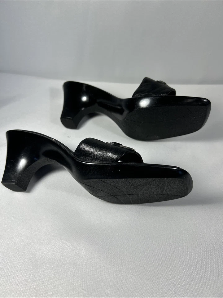 ZAPATOS DE TACÓN CARESSA PARA MUJER NEGROS DE 2 1/2 PULGADAS TALLA 7 Sandalia Punta Abierta Hebilla Bling Foto 4 de 4