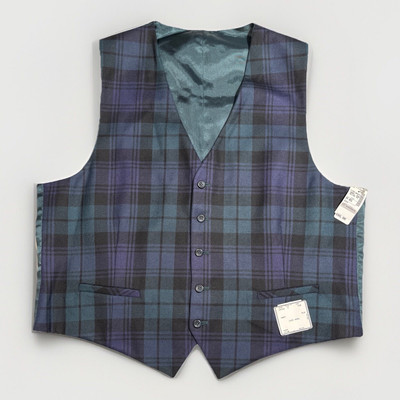 Jos A Bank Executive Vest Men 44R 5-Button 100% Wool REVERSIBLE Green Plaid NEW
