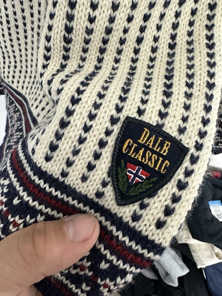 Suéter de Lana Dale Of Norway Para Hombre Blanco y Azul Equipo de Esquí de Estados Unidos 1/4 Cremallera Talla Pequeña Foto 3 de 4