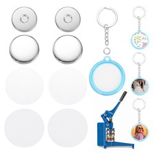 25 Sets Button Maker Supplies 32mm / 1.26 Inch Blank Keychain Button Parts, Blue