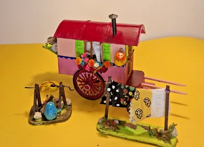 CRECHE ROULOTTE CIRQUE DIORAMA CARAVANE GYPSY GITAN pour SANTON forain decor - Photo 1/4