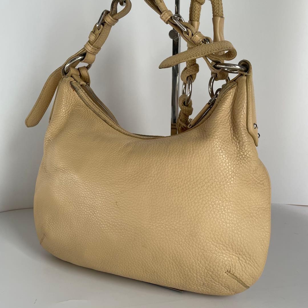 Item PRADA Shoulder Bag Half Moon Leather Beige White Tag thumbnail 3