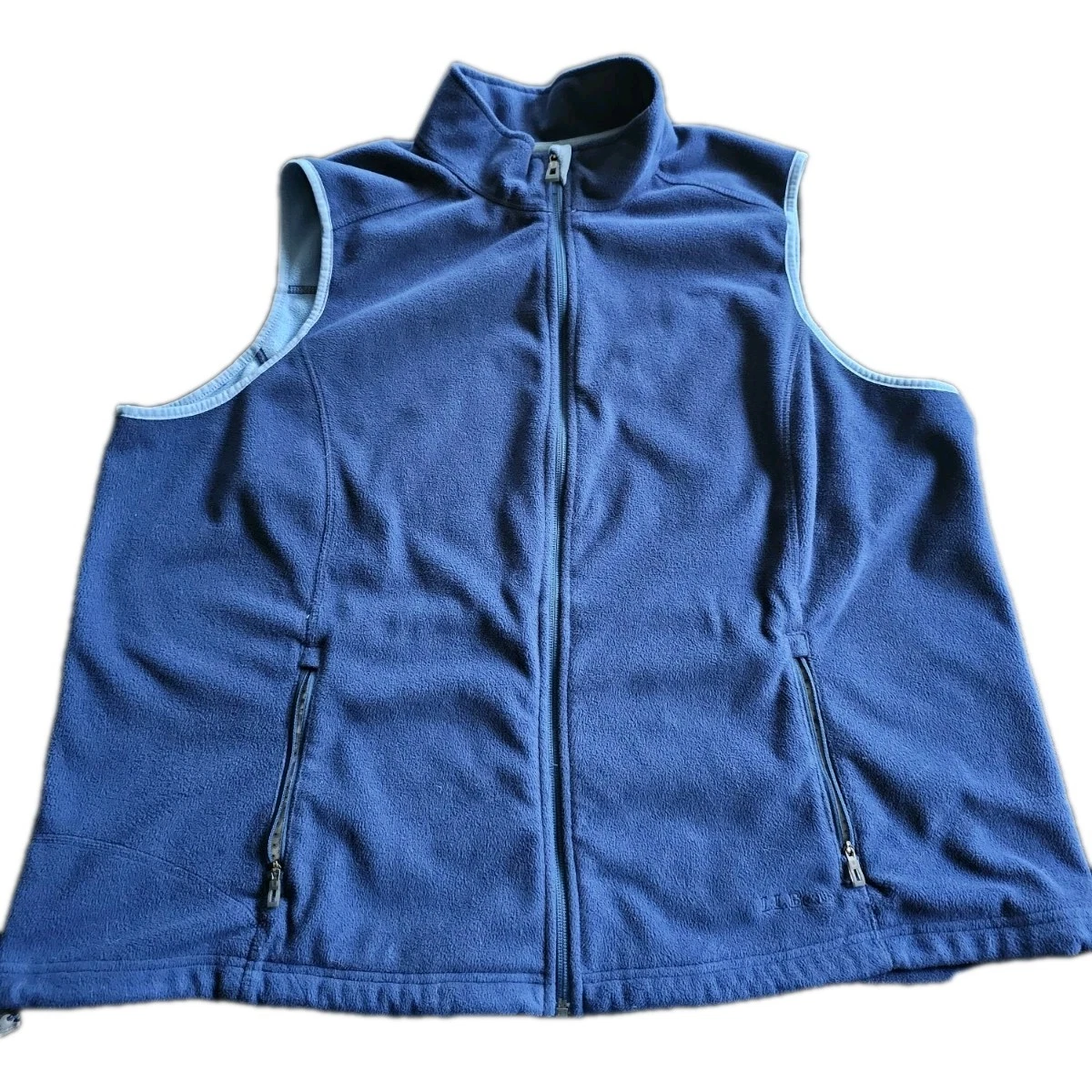 LL Bean Fleece Full Zip Vest Breathable Men's 2XL Navy Blue 52"×27.5" Adj Waist