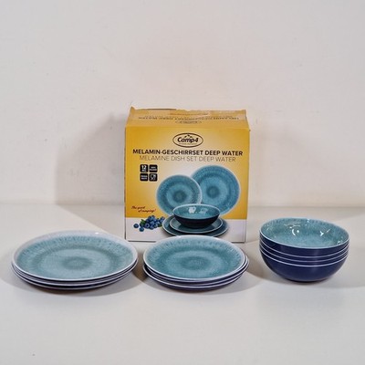 Camp4 Deep Water Geschirrset 12tlg. Camping Melamin Geschirr Outdoor Teller Blau
