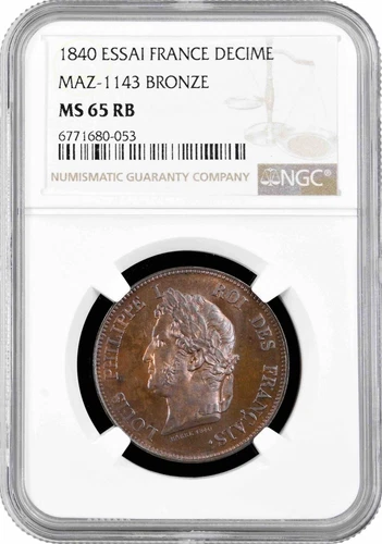 France 10 centimes 1840, NGC MS65 RB ESSAI, "Louis Philippe I (1830 - 1848)" Top