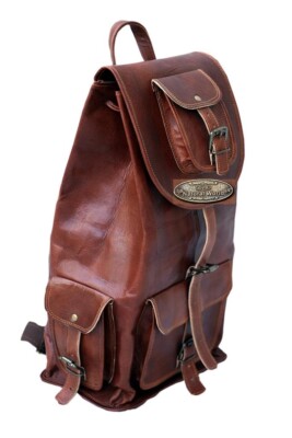 Mochila de cuero de cabra mochila genuina S Travel Men portátil