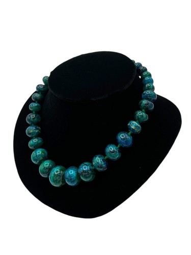 Signed NATE & ETAN Polished Blue Round Stone? Bead Necklace Sterling 925 - Picture 3 of 7