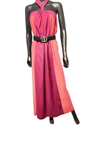 Nine West Colorblock Coral Burgundy Halter Summer Beach Maxi Dress Women's XL - Picture 3 of 16