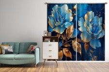 3D Golden Blue Flowers G8234 Photo Blockout Curtain Fabric Window Erin 2023