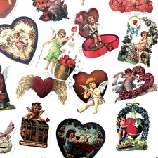 Valentine's Day Stickers Vintage Style Hearts cherubs Junk Journal Collage