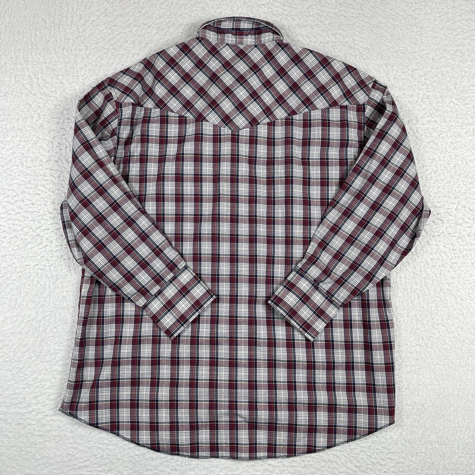 Wrangler Shirt Mens 17.5-34 Red Plaid Country Western Cowboy Pearl Snap Work - Image 2 of 4