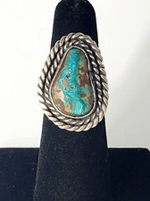 Vtg Sterling Silver SOUTHWEST Navajo Turquoise Stamped Band Ring Size 7