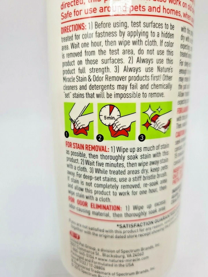 Nature's Miracle Stain & Odor Remover 3 PACK of 16 oz Enzyme Formula - 3 BOTTLES - Image 4 of 4