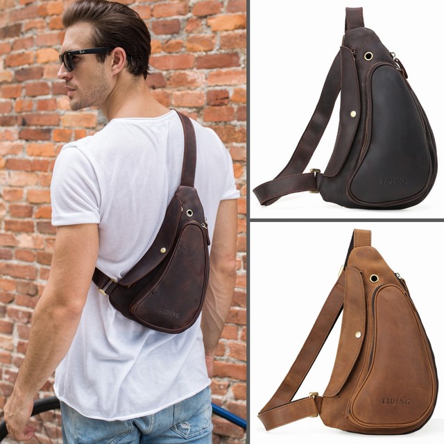 Vintage Leather Sling Chest Bag For Men Vintage One Shoulder Strap Bag