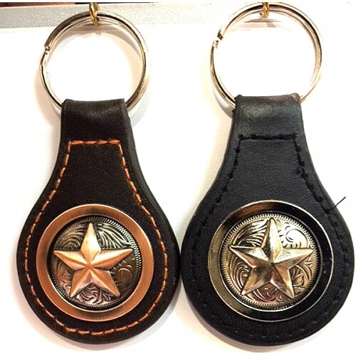 LEATHER METAL CONCHO STAR KEY FOB KEY CHAIN WESTERN FASHION ART BLACK or BROWN - Picture 11 of 112